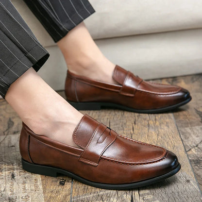 Stylish Leather Penny Loafers for Women with Saddle Strap Slip On Stacked Heel Casual Style