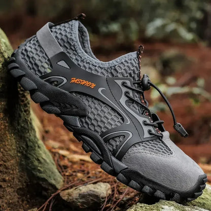 Effortless Mesh Trail Sneaker for Women with Lace Up Chunky Lugged Outsole Sporty Style