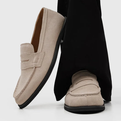 Comfortable Suede Penny Loafer for Women with Round Toe Stacked Heel Slip On Casual Style
