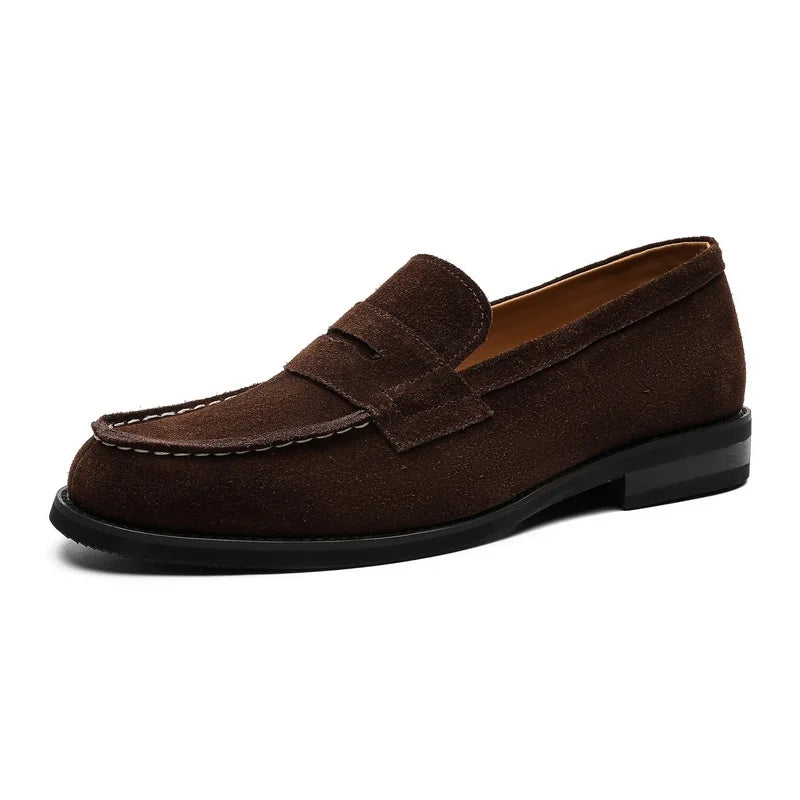Comfortable Suede Penny Loafer for Women with Round Toe Stacked Heel Slip On Casual Style
