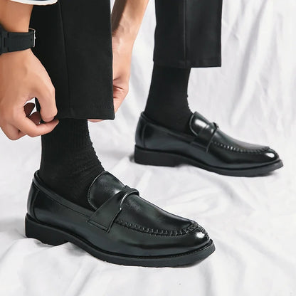 Elegant Leather Penny Loafers for Women with Crisscross Strap Stitched Toe Casual Style