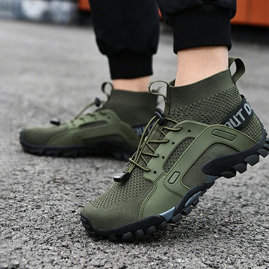 Comfortable Mesh Hiking Sneaker for Women with Lace Up Sock Collar Lug Sole Outdoor Style