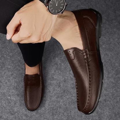 Effortless Leather Loafer for Women with Slip On Moc Toe Stitched Detail Casual Style