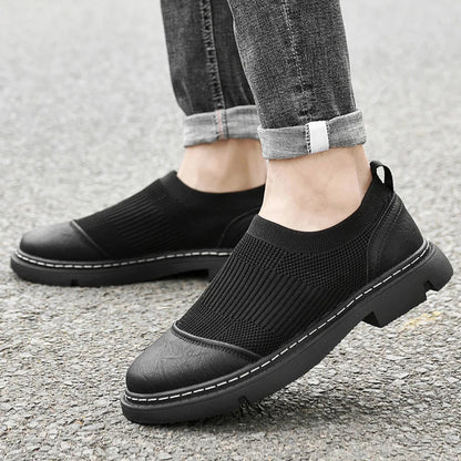 Effortless Knit Slip-On Sneaker for Women with Round Toe Leather Trim Chunky Sole Casual Style