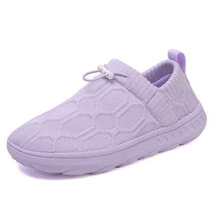 Comfortable Knit Slip On Sneaker for Women with Drawstring Closure Honeycomb Texture Cushioned Sole Casual Style