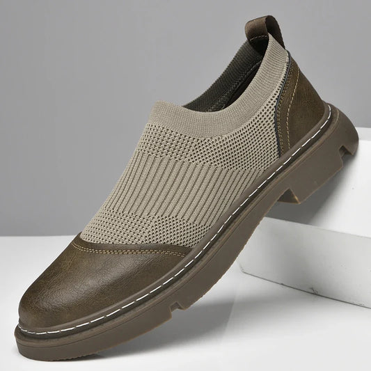 Effortless Knit Slip-On Sneaker for Women with Round Toe Leather Trim Chunky Sole Casual Style