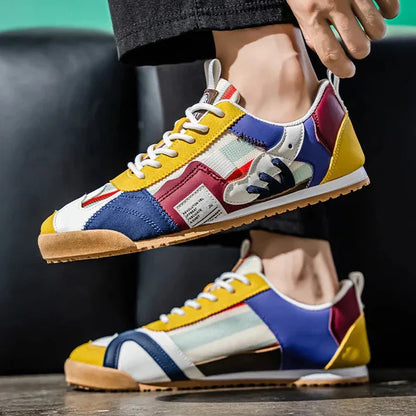 Stylish Colorblock Fashion Sneaker for Women with Lace Up Contrast Panel Chunky Sole Casual Style