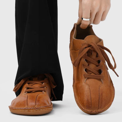 Stylish Leather Lace Up Flat Shoes for Women with Round Toe Hand Stitched Gum Sole Casual Style