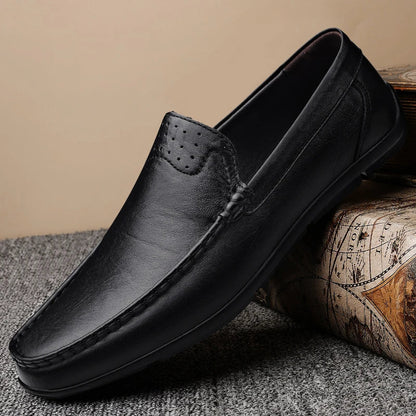 Effortless Leather Loafer for Women with Slip On Moc Toe Stitched Detail Casual Style