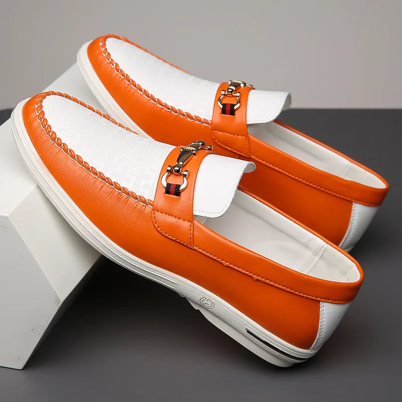 Elegant Leather Mule Loafer for Women with Horsebit Buckle Woven Trim Slip On Style