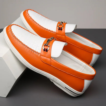 Elegant Leather Mule Loafer for Women with Horsebit Buckle Woven Trim Slip On Style