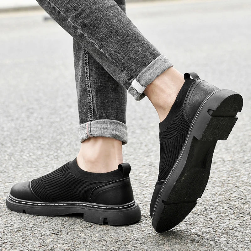 Effortless Knit Slip-On Sneaker for Women with Round Toe Leather Trim Chunky Sole Casual Style
