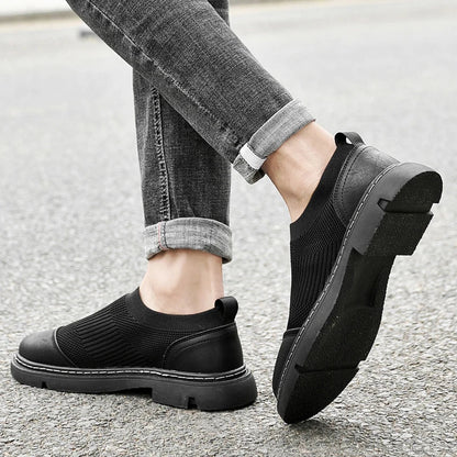 Effortless Knit Slip-On Sneaker for Women with Round Toe Leather Trim Chunky Sole Casual Style
