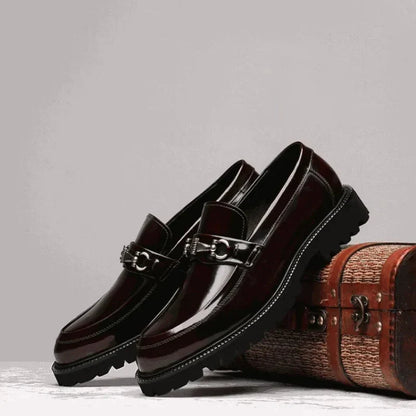 Elegant Leather Loafer for Women with Horsebit Buckle Almond Toe Chunky Lug Sole Style