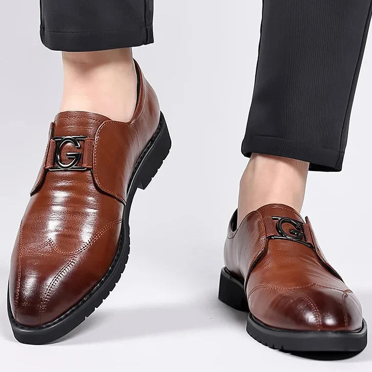 Elegant Leather Monk Strap Loafer for Women with Wingtip Cap Toe Metal Buckle Slip On Style