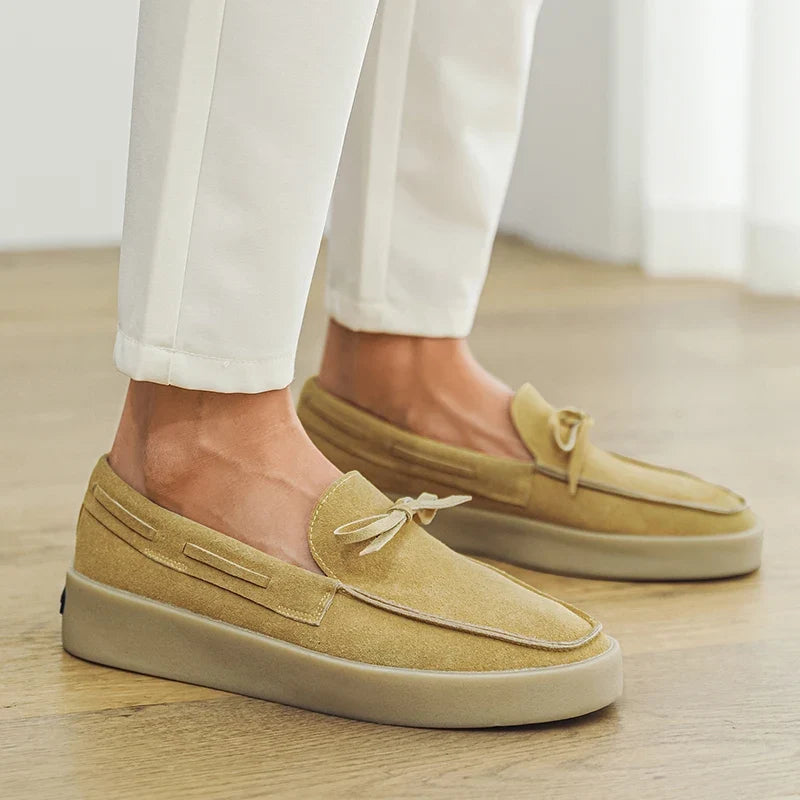 Effortless Suede Loafer Mule for Women with Bow Tie Round Toe Platform Sole Casual Style