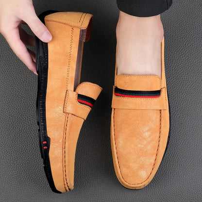 Comfortable Suede Driving Loafer for Women with Striped Ribbon Trim Slip On Casual Style