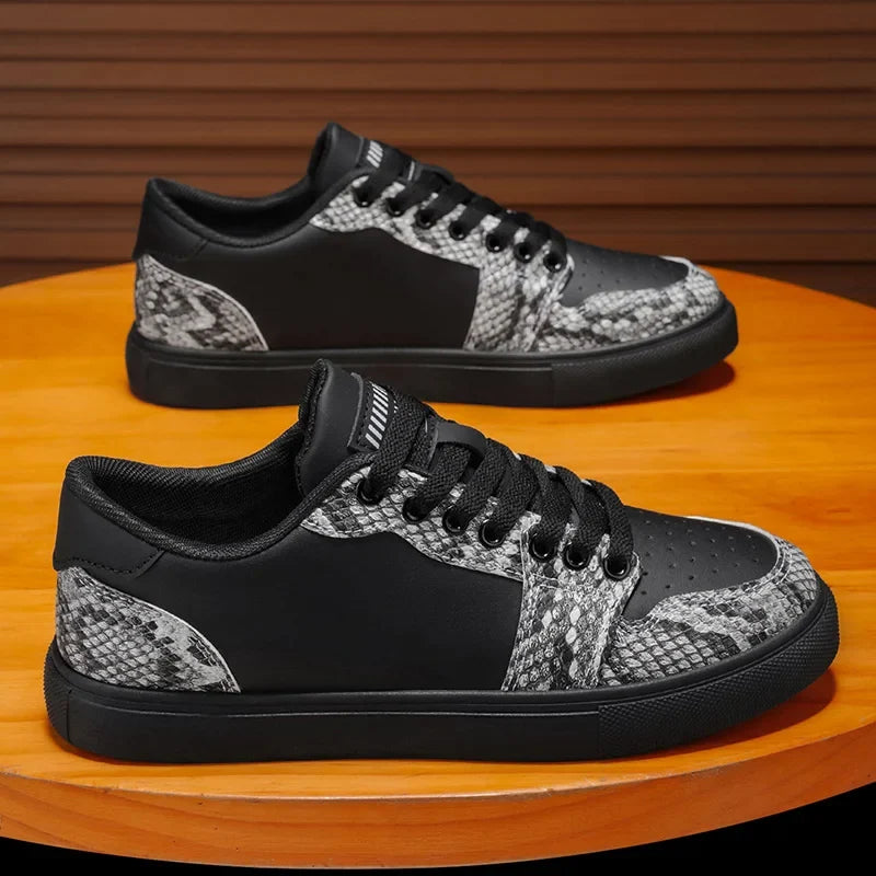 Stylish Snake Print Fashion Sneaker for Women with Lace Up Low Top Color Block Casual Style