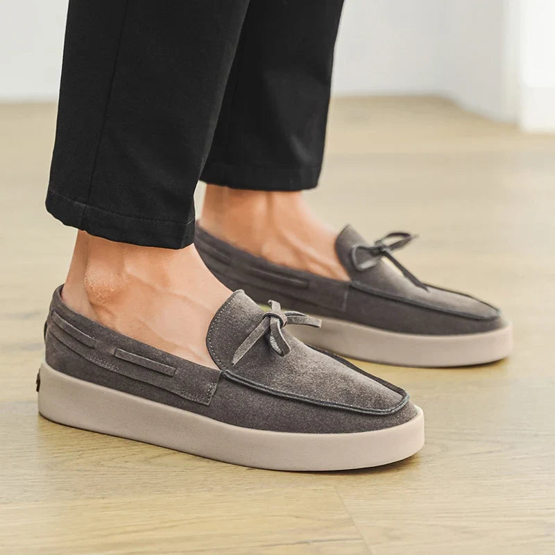 Effortless Suede Loafer Mule for Women with Bow Tie Round Toe Platform Sole Casual Style