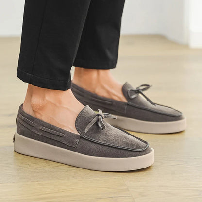 Effortless Suede Loafer Mule for Women with Bow Tie Round Toe Platform Sole Casual Style