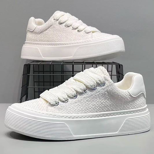 Effortless Tweed Platform Sneaker for Women with Lace Up Chunky Sole Casual Style