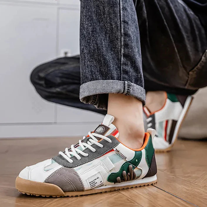 Stylish Colorblock Fashion Sneaker for Women with Lace Up Contrast Panel Chunky Sole Casual Style