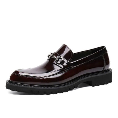 Elegant Leather Loafer for Women with Horsebit Buckle Almond Toe Chunky Lug Sole Style
