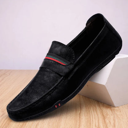 Comfortable Suede Driving Loafer for Women with Striped Ribbon Trim Slip On Casual Style