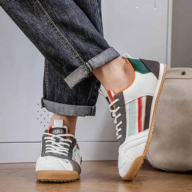 Stylish Colorblock Fashion Sneaker for Women with Lace Up Contrast Panel Chunky Sole Casual Style