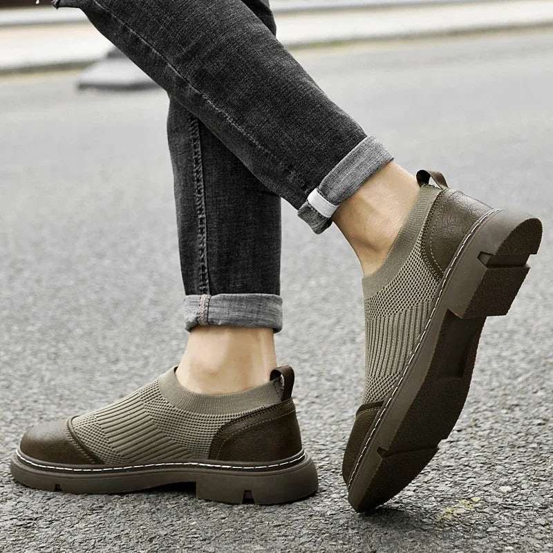 Effortless Knit Slip-On Sneaker for Women with Round Toe Leather Trim Chunky Sole Casual Style