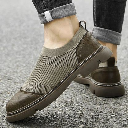 Effortless Knit Slip-On Sneaker for Women with Round Toe Leather Trim Chunky Sole Casual Style