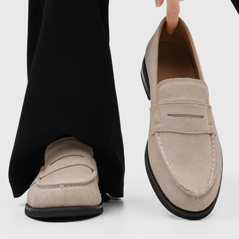 Comfortable Suede Penny Loafer for Women with Round Toe Stacked Heel Slip On Casual Style