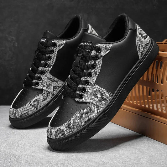 Stylish Snake Print Fashion Sneaker for Women with Lace Up Low Top Color Block Casual Style