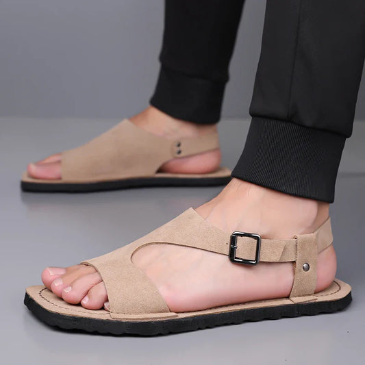Comfortable Suede Buckle Sandal for Women with Open Toe T Strap Flat Summer Style