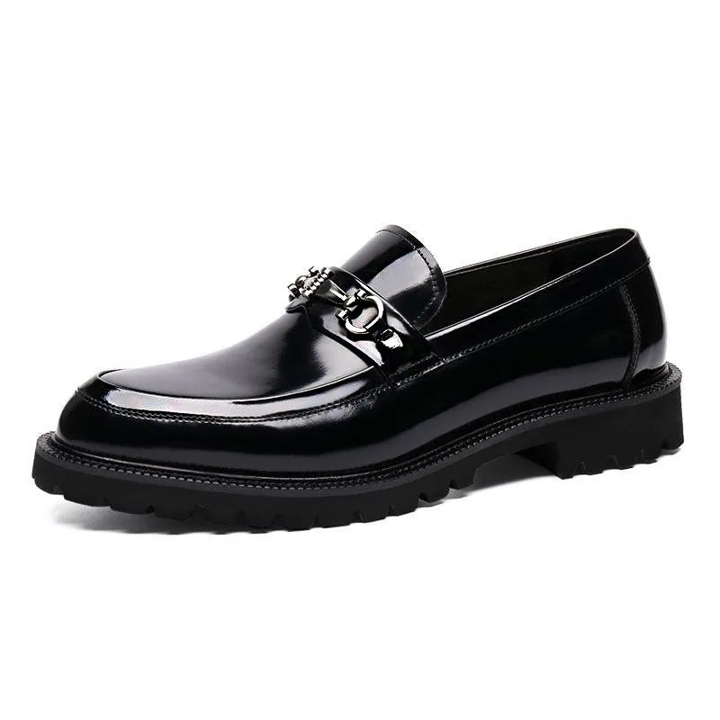Elegant Leather Loafer for Women with Horsebit Buckle Almond Toe Chunky Lug Sole Style