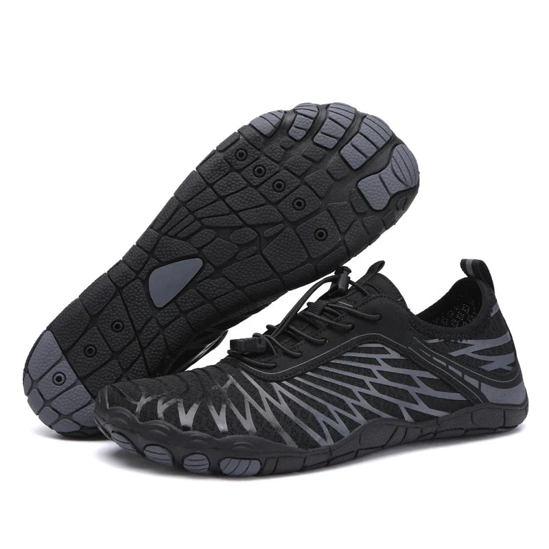Effortless Knit Mesh Fashion Sneakers for Women with Lace Up Toggle Barefoot Toe Trail Style