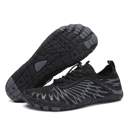 Effortless Knit Mesh Fashion Sneakers for Women with Lace Up Toggle Barefoot Toe Trail Style