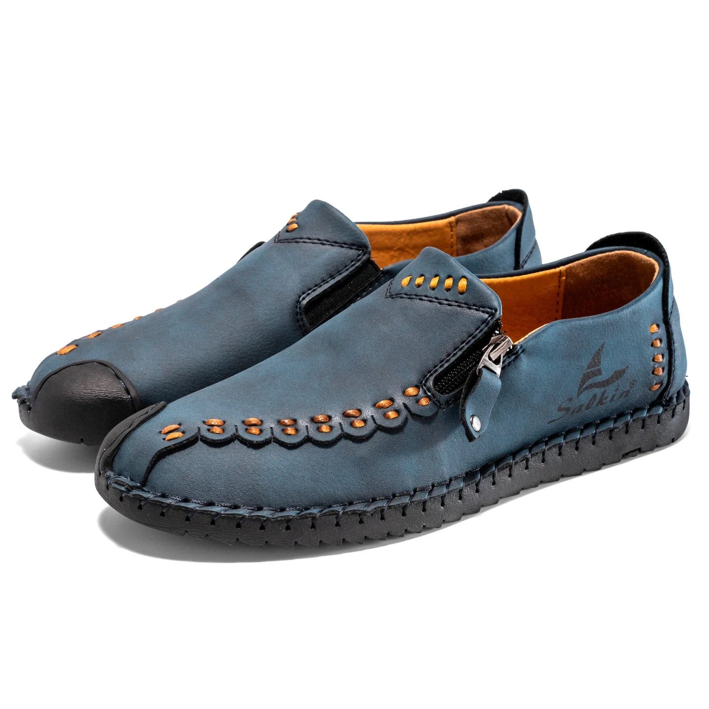 Effortless Faux Leather Slip-On Loafer for Women with Hand Stitched Moc Toe Zipper Detail Casual Style