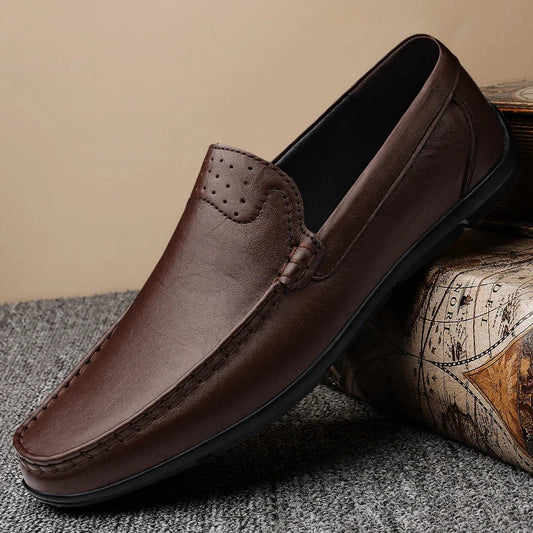 Effortless Leather Loafer for Women with Slip On Moc Toe Stitched Detail Casual Style