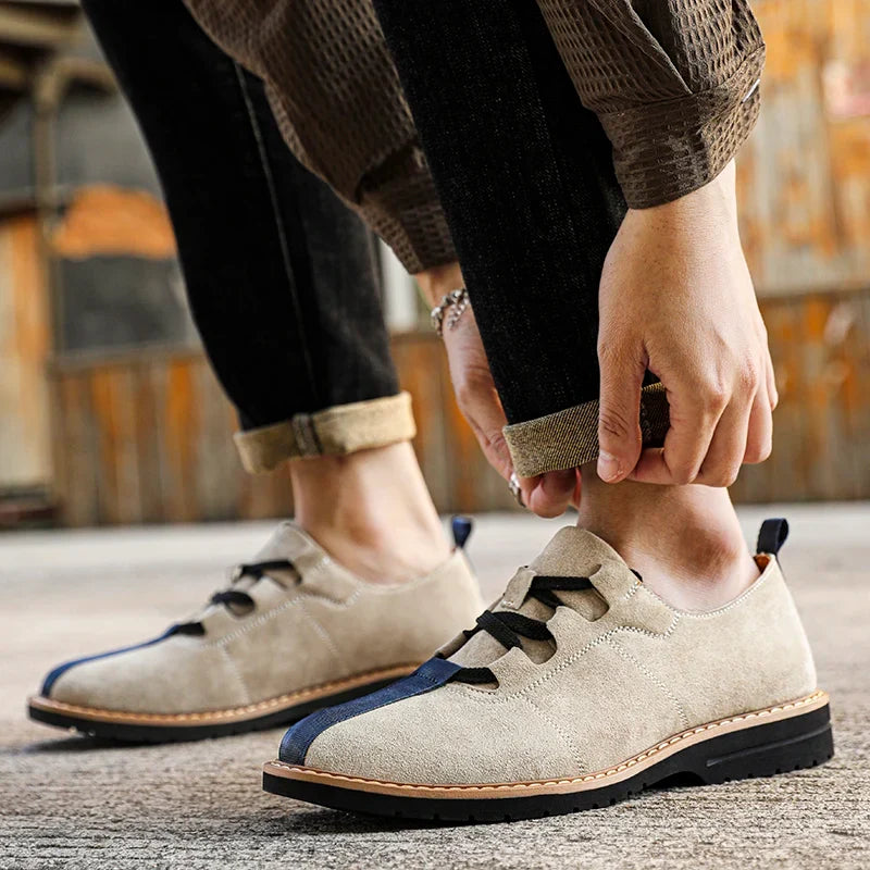Effortless Suede Casual Shoes for Women with Lace Up Contrast Toe Low Top Style