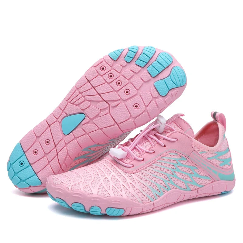 Effortless Knit Mesh Fashion Sneakers for Women with Lace Up Toggle Barefoot Toe Trail Style