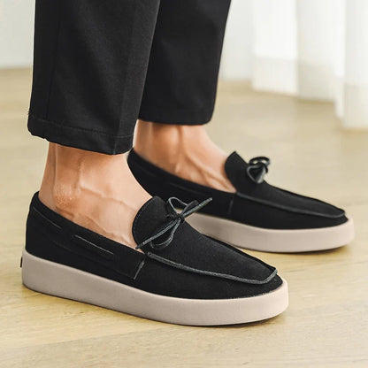 Effortless Suede Loafer Mule for Women with Bow Tie Round Toe Platform Sole Casual Style