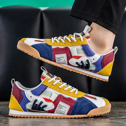 Stylish Colorblock Fashion Sneaker for Women with Lace Up Contrast Panel Chunky Sole Casual Style