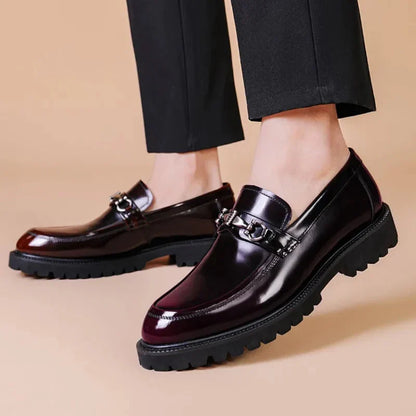 Elegant Leather Loafer for Women with Horsebit Buckle Almond Toe Chunky Lug Sole Style