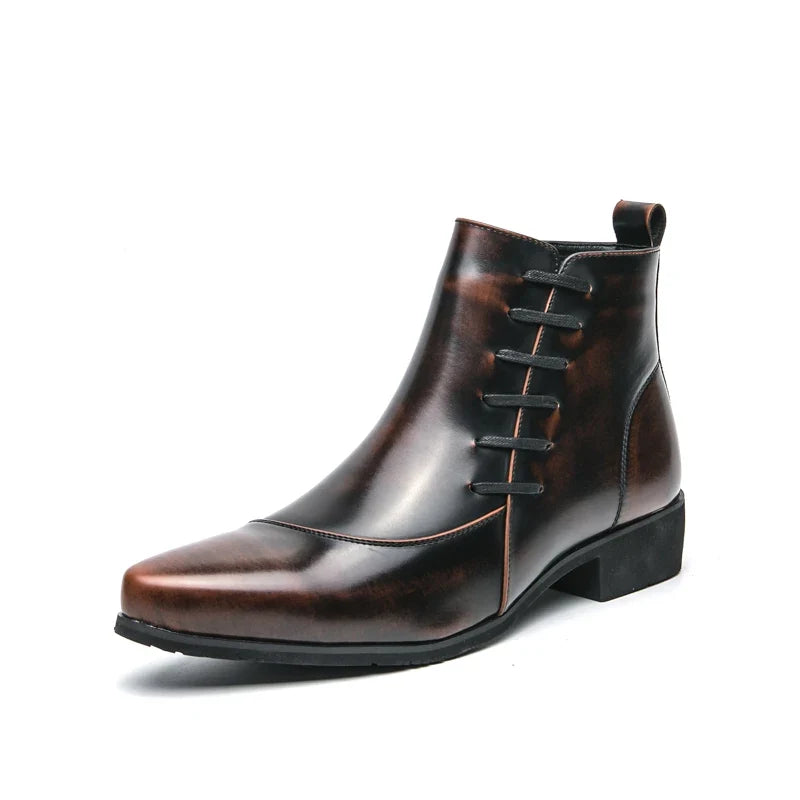 Elegant Leather Ankle Boots for Women with Pointed Toe Side Zip Block Heel Style