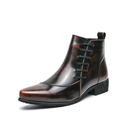 Elegant Leather Ankle Boots for Women with Pointed Toe Side Zip Block Heel Style