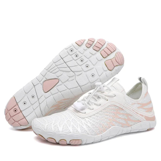 Effortless Knit Mesh Fashion Sneakers for Women with Lace Up Toggle Barefoot Toe Trail Style