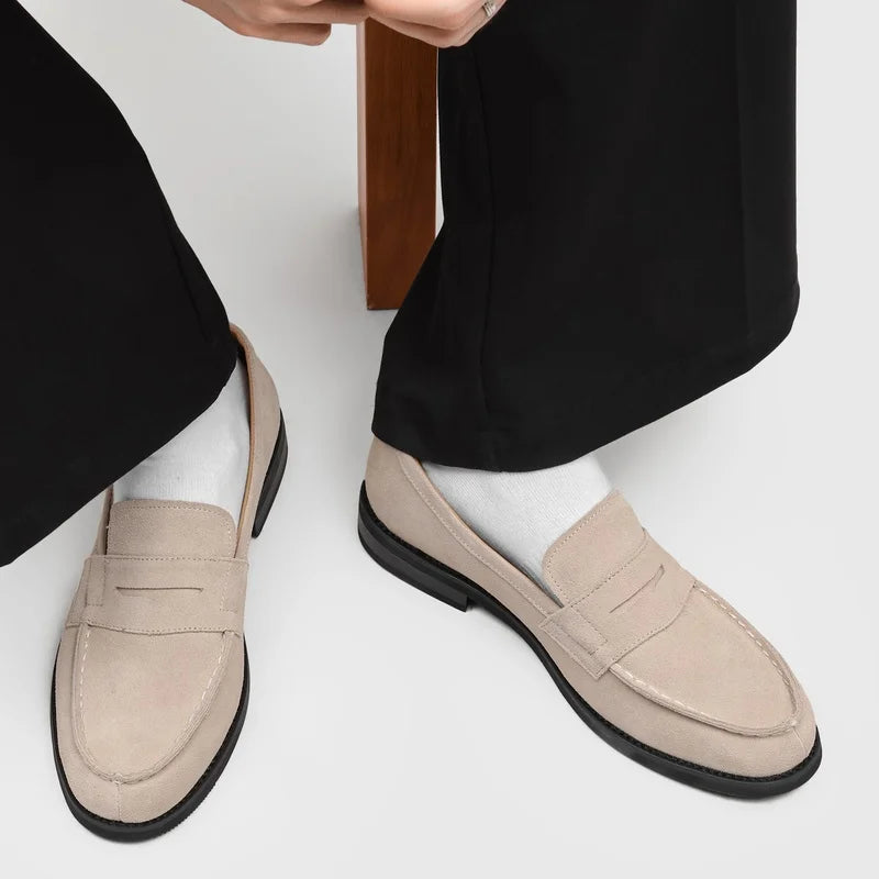 Comfortable Suede Penny Loafer for Women with Round Toe Stacked Heel Slip On Casual Style