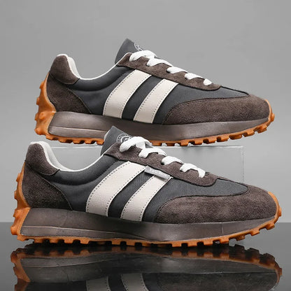 Effortless Fashion Sneakers for Women with Lace Up Suede Panel Striped Gum Sole Style