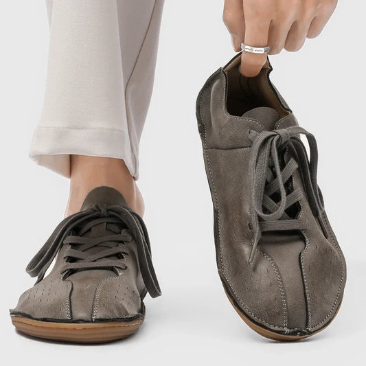 Stylish Leather Lace Up Flat Shoes for Women with Round Toe Hand Stitched Gum Sole Casual Style